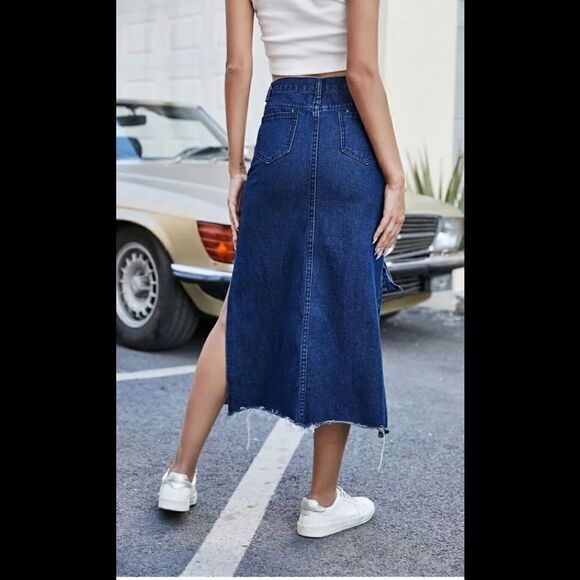 K•Space dark denim asymmetrical skirt sz XS/Small - Picture 11 of 15